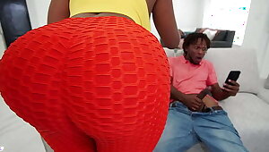 She caught him jerking off on Xvideos! - black porn